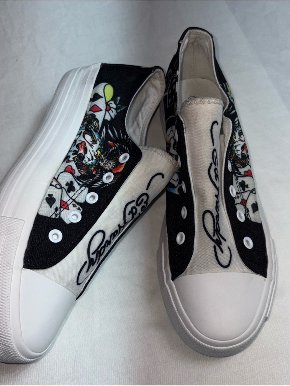 Ed Hardy Black and White Slip-On Graphic Athletic Sneakers - Picture 11 of 13